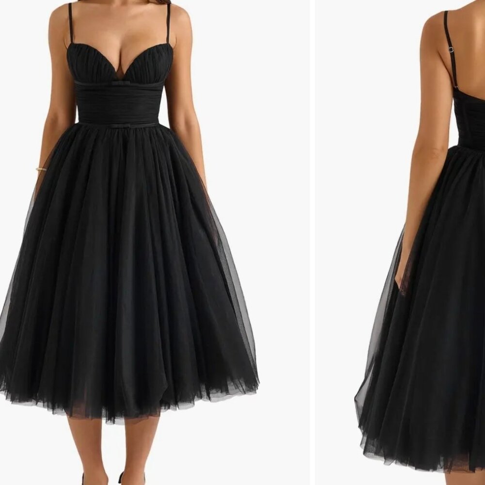 House of CB Black Tulle Midi Dress